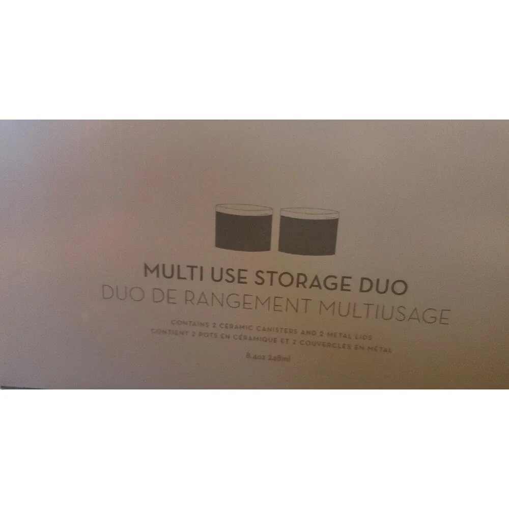 Z Gallerie, Multi Use Storage Duo, 2 Ceramic Canisters With Metal Lids-New